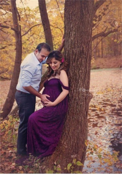 Formal maternity lace dress – one-shoulder wedding or baby shower outfit