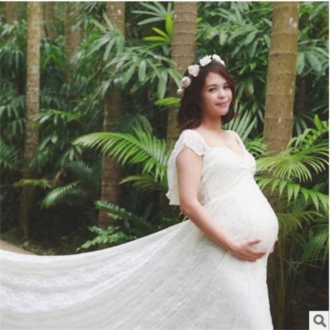 Formal maternity lace dress – one-shoulder wedding or baby shower outfit