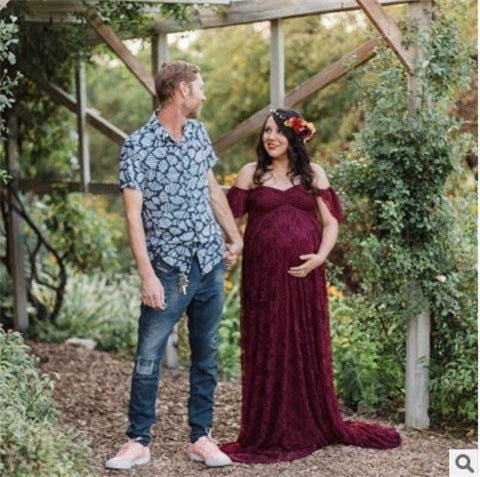 Formal maternity lace dress – one-shoulder wedding or baby shower outfit