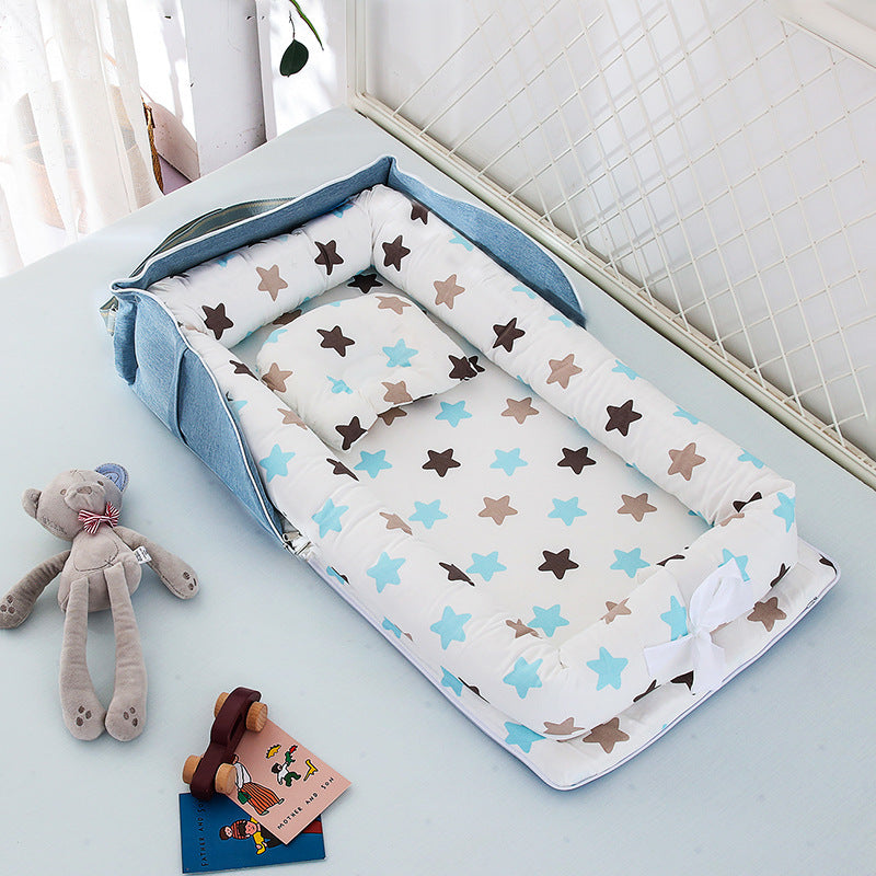 Compact travel baby bed – breathable and washable cotton lounger