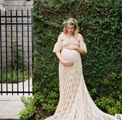 Formal maternity lace dress – one-shoulder wedding or baby shower outfit