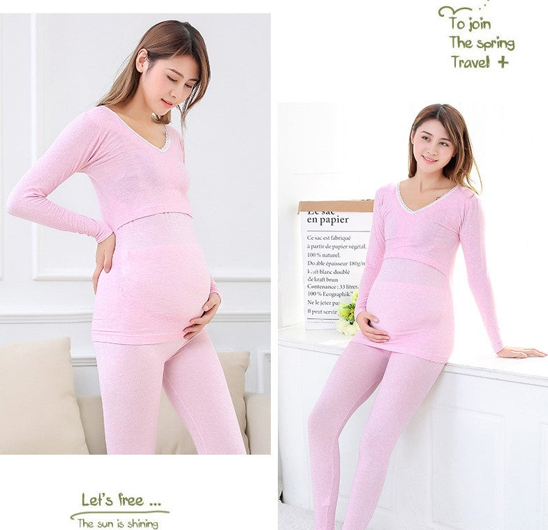 Pregnancy clothes for autumn – soft long-sleeve top and pants set