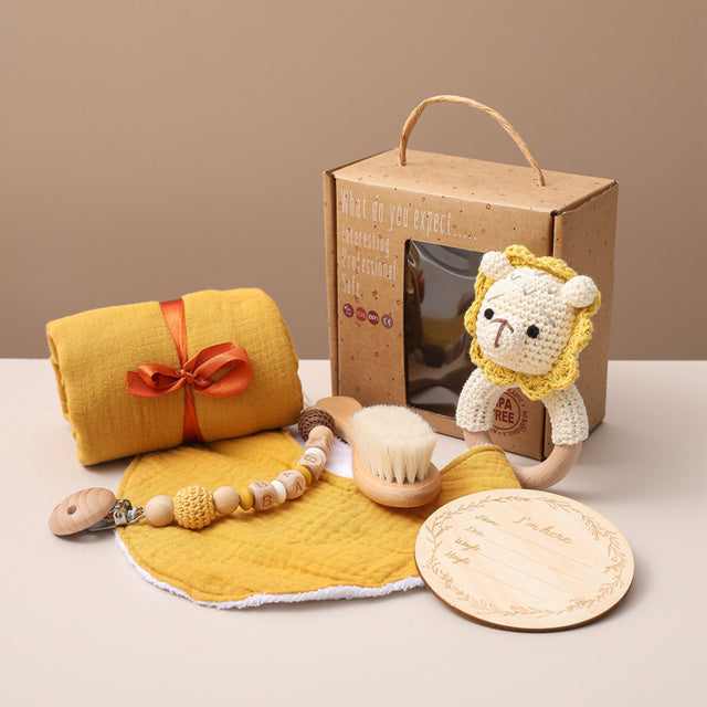 Newborn memory set – baby bath kit, soft wrap & photo milestone items