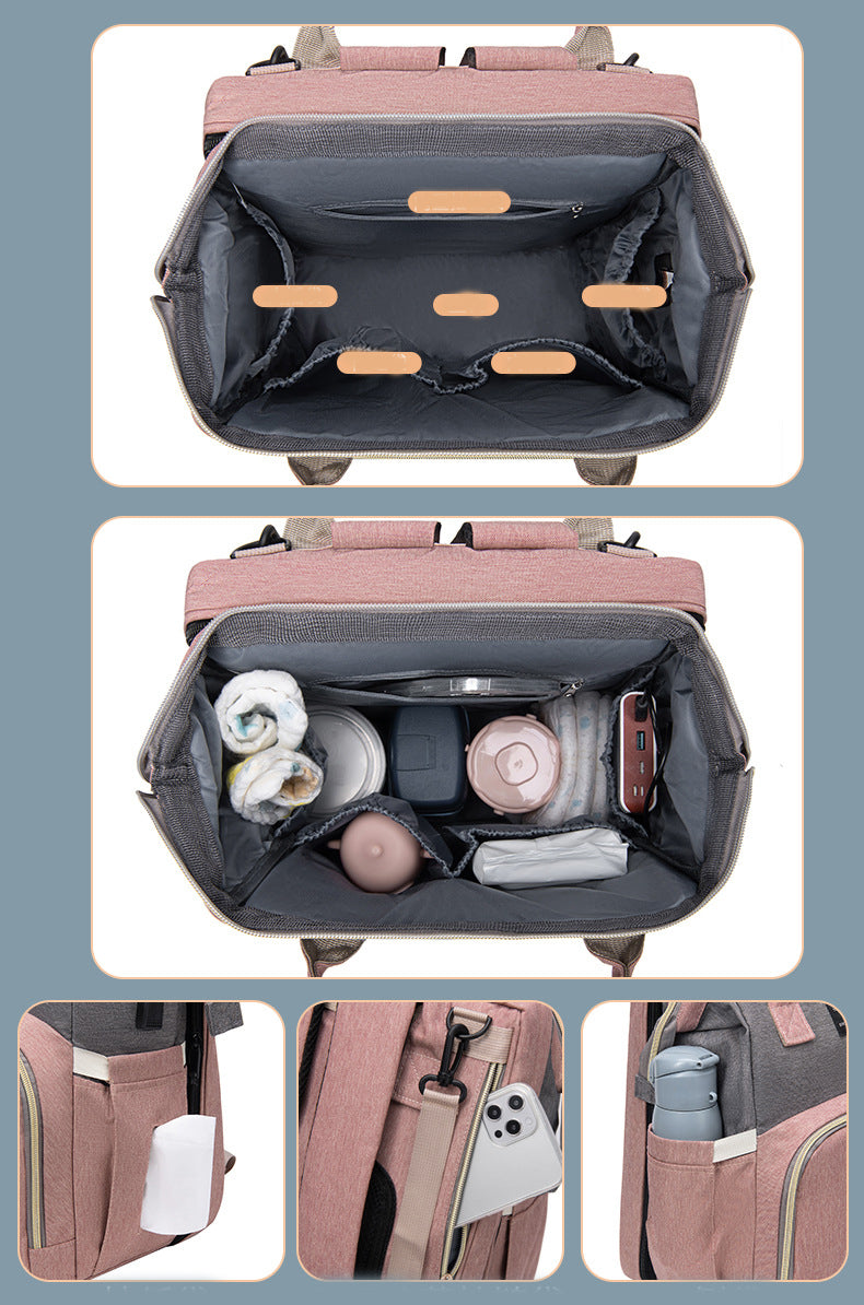 3-in-1 diaper bag backpack – with portable baby crib & insulated bottle holders