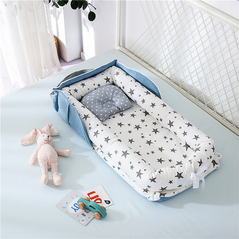 Compact travel baby bed – breathable and washable cotton lounger