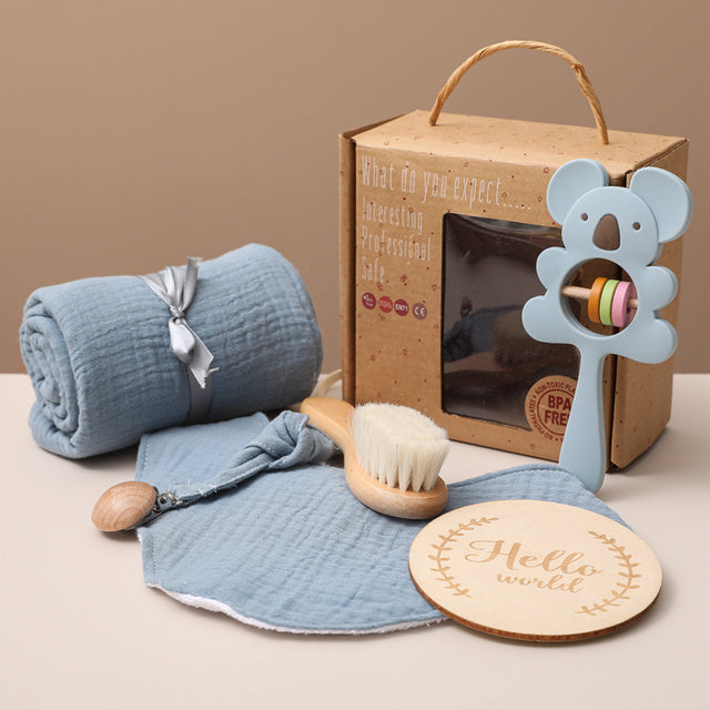 Coffret souvenir pour nouveau-né : kit de bain pour bébé, écharpe de portage douce et articles photo marquants